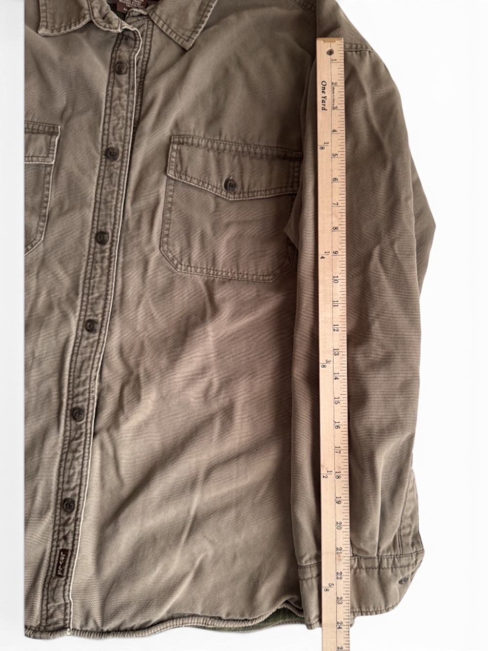 LEVI’S Men Fleece Lined Shirt Jacket XL Cotton Khaki Button Front - Picture 6 of 9